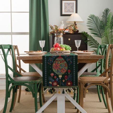 Christmas Table Runner Xmas Dining Table Linen Decoration with Tassels Cotton Blend Winter Holiday Decoration, (35 x 180) (1/5)