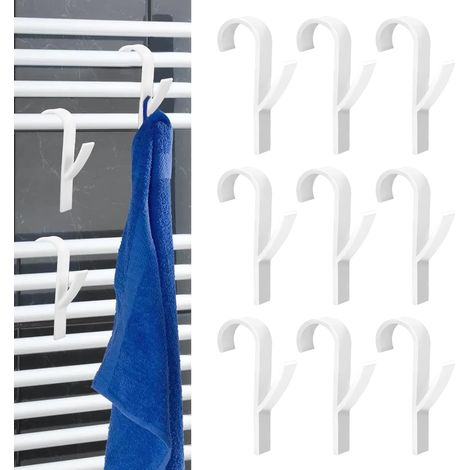 Juego de 12 ganchos redondos multiusos para radiador de ABS - Ganchos para radiador de baño - Blanco - Para todo tipo de radiadores estándar (1/5)