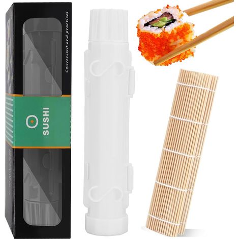 Kit de molde para sushi DIY, rodillo de sushi y esterilla de bambú para molde de arroz, herramienta de decoración (rodillo blanco) (1/5)
