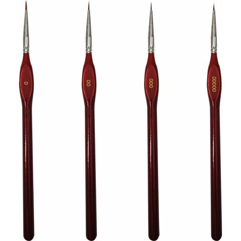 Lot de 4 pinceaux Fins pour Peinture Miniature, pinceaux Fins pour Aquarelle, Peinture à l'huile, Peinture Acrylique, Peinture rupestre, Nail Art ou Artisanat (Rouge) (1/5)