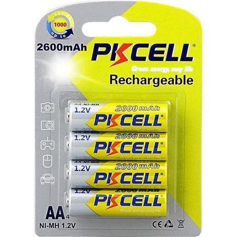 Pkcell batterie ricaricabili stilo AA ni-mh 2600 mah 1,2 v blister 4 pezzi