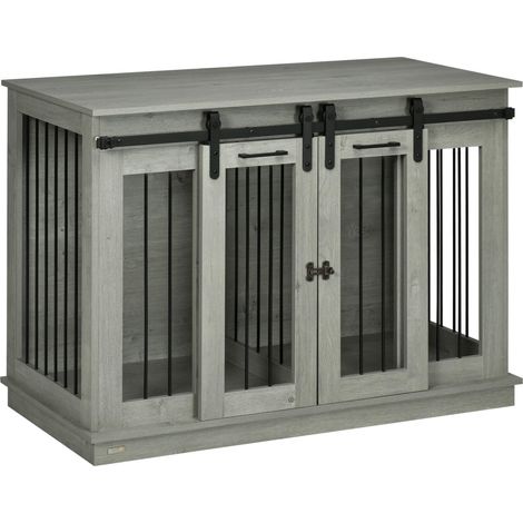 Cage pour chien, niche pour chien avec deux compartiments pour chiens de taille moyenne, cage à double porte, grise, 120 x 60 x 88,5 cm