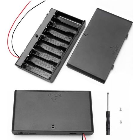 2 x 12V AA Plastic Battery Holder Storage Box with On/Off Switch + Conductor Wires (1/5)