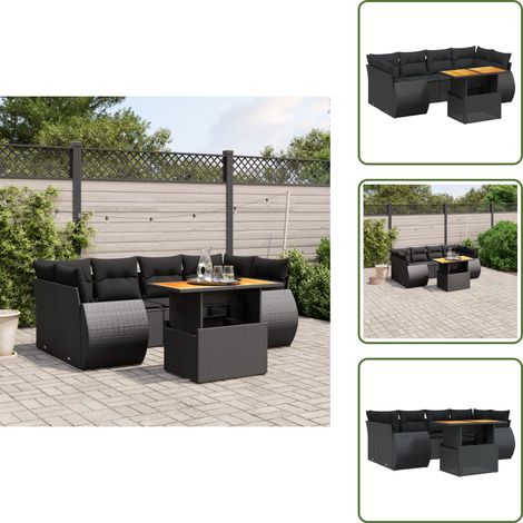 7-tlg. Garten-Sofagarnitur mit Kissen Schwarz Poly Rattan - Gartenmöbel Set - PE-Rattan Möbel - Outdoor Lounge - Gartenlounge - Terrassenmöbel (1/5)