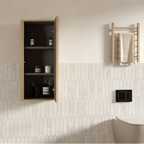 Mobile pensile bagno 91.5x37.5x21.5 cm rovere in MDF e compensato con anta push-to-open (1/3)