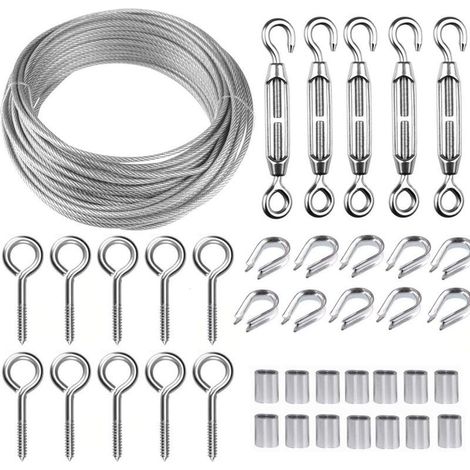 30M Corde en Acier Inoxydable à Suspendre Kit,Kit Cable Métallique,2mm Cable en Acier Inoxydable Revêtu,avec M5 Tendeur Cable et Crochets à Oeil,pour Plantes Grimpante,Rambarde,Corde a linge (1/5)