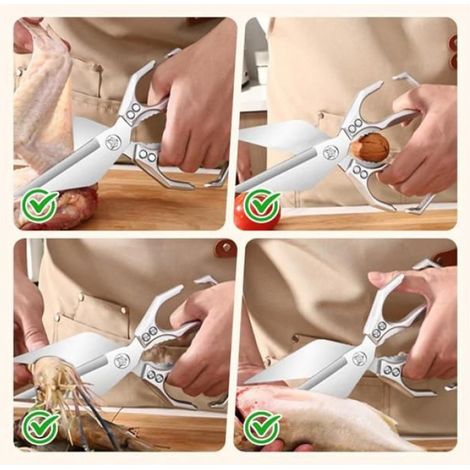 Ciseaux de cuisine multifonctionnels et robustes, ciseaux à volaille robustes, ciseaux cuisine multi-usages découpe viande(Argent) (1/5)