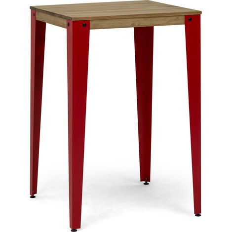 Mesa alta Lunds cuadrada 70x70x110 cm Roja en madera de pino maciza acabado vintage. (1/5)