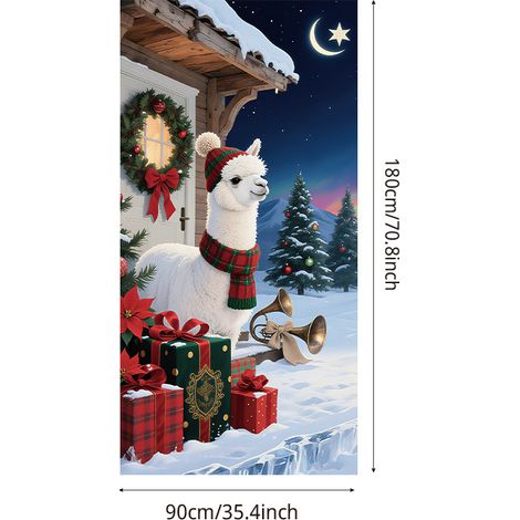 Décoration de porte de Noël neuve, motif cadeau du Père Noël, ambiance festive - 90 x 180 cm (perforée + ruban) - 5