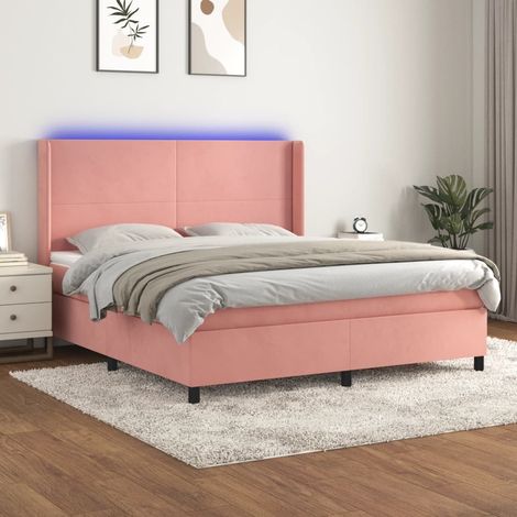 Boxspringbett mit Matratze & LED Rosa 180x200 cm Samt