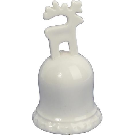 Campana de cerámica esmaltada con figura de reno para la mesa de Navidad - Blanca (1/3)