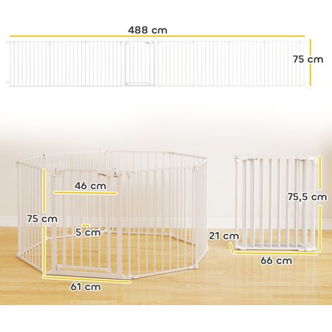 Parc de jeu huit panneaux blanc plastique acier carbone avec porte, barrière extensible adaptée chiens lapins cochons d’inde (1/5)