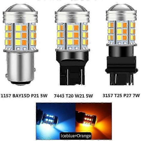 Ampoule LED bicolore 1157 BAY15D P21/5W T20 7443 W21/5W T25 3157 P27/7W pour feux de jour et clignotants, compatible avec les phares de voiture (12 V). Interrupteur. (1/5)