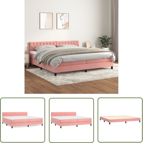 The Living Store Boxspringbett mit Matratze Rosa 200x200 cm Samt - Samtbett - Boxspringbett - Doppelbett - Rosa Bett - Hochwertiges Bett (1/5)
