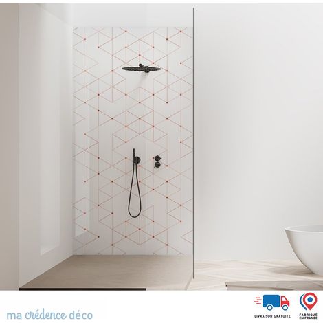 Panneau de douche : Formes triangles géométriques - Couleur Rouge saumon - Alu composite - 90 - 245 (1/2)