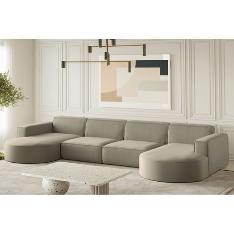 Wohnlandschaft U-Form Sofa PALMA XL in Stoff Opera Velvet Pearl