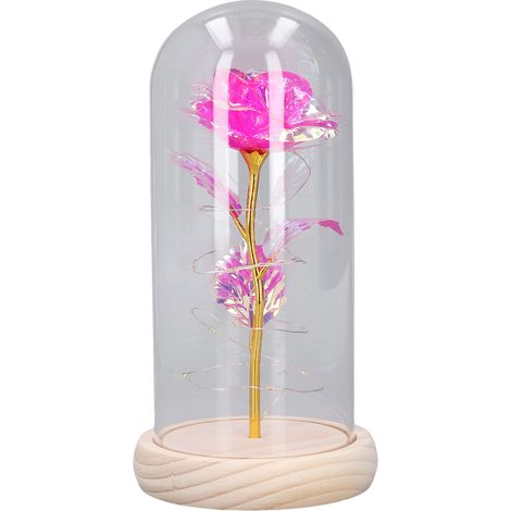Rose Rouge en Verre Lumineux LED Doré Log Rose Artificielle sous Verre pour Mariage Anniversaire (1/5)