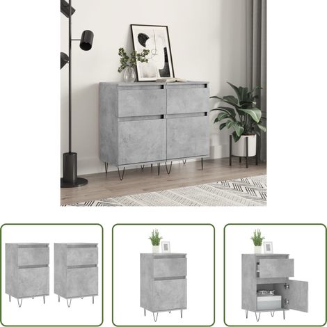 vidaXL Betonfarbe - Sideboards 2 Stk. Betongrau 40x35x70 cm Holzwerkstoff (1/5)