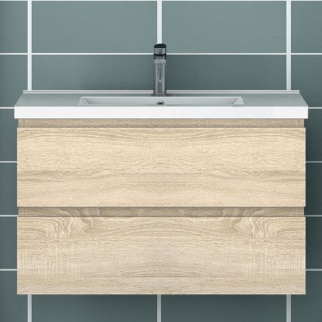 Ocean Sanitaire – Ensemble de meubles de salle de bain 79cm – Vasque à poser – 2 tiroirs – Meuble suspendu en MDF – Charnières anti-corrosion (1/5)