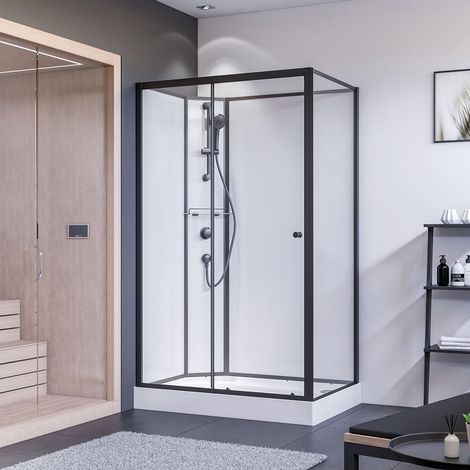 Breuer Komplettdusche als Schiebetür mit Seitenwand 900x1200mm Anschlag links Klarglas hell Rückwände weiß, Mattschwarz (1/5)