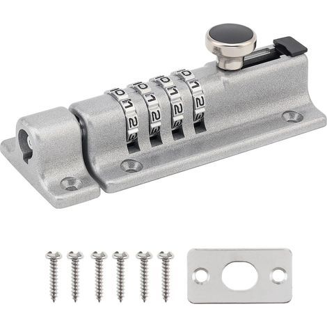 Serrure à combinaison, serrure à combinaison à 4 chiffres avec vis, serrure de porte codée pour armoire, garage, abri de jardin (argenté) (1/5)