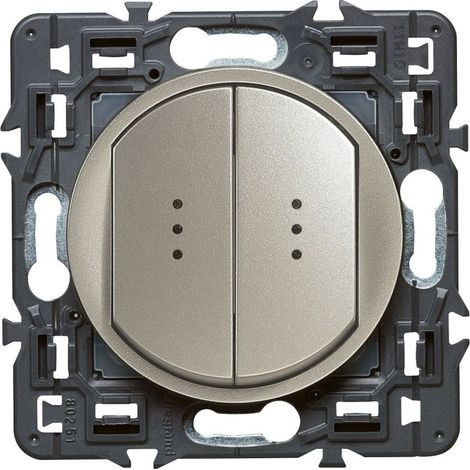 Legrand 099515 Interruptor doble con indicador luminoso (indicador incluido) Céliane Soft - 10 A - Titanio