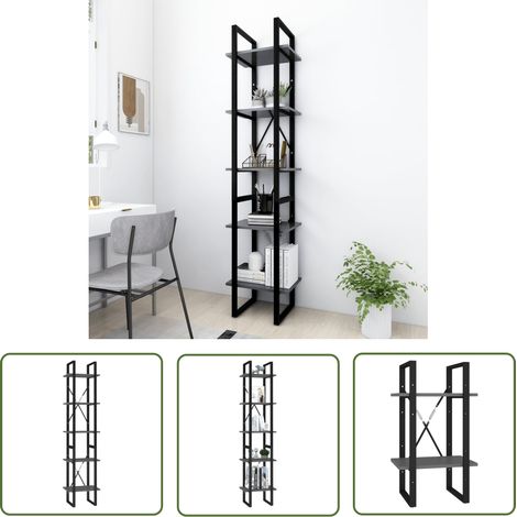 The Living Store Bücherregal 5 Fächer Grau 40x30x175 cm Holzwerkstoff - BucheRegal - Holzmöbel - Grau - Industrielles Design - Regal System (1/5)