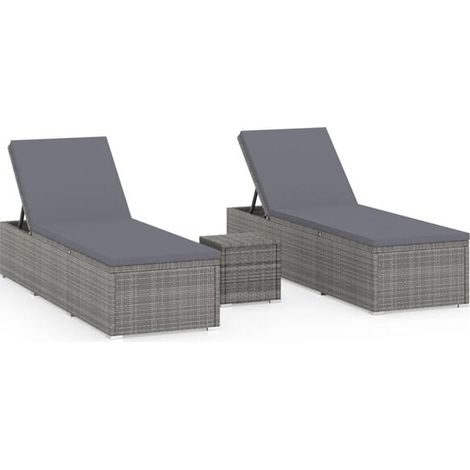 Ensemble 3 pièces comprenant un fauteuil de jardin et une table basse, en résine tressée grise. (1/5)