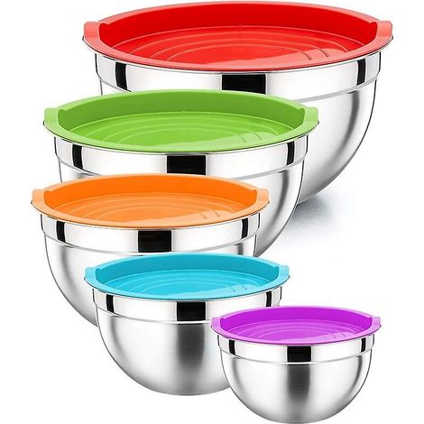Mixing Bowl With Lid Set Of 5, Stainless Steel Nesting Salad Bowl Set For Prepping, Mixing And Serving (1/5)