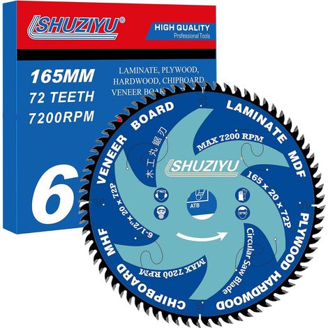 165mm 72T Circular Saw Blade, Kerf Super Fine 1.6mm, Center Hole 20mm, Use On Cordless Saw, For Cutting Wood, Particle Board, Mdf, Etc. (1/5)