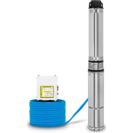 EBERTH 4" Tiefbrunnenpumpe Brunnenpumpe aus rostfreiem Edelstahl, Elektrisch 370W, Durchmesser Pumpe 4 Zoll (10cm), Anschlussgewinde 1 1/2 Zoll, Stromkabel 20m, Förderhöhe max. 31m, mit Schmutzsieb (1/5)