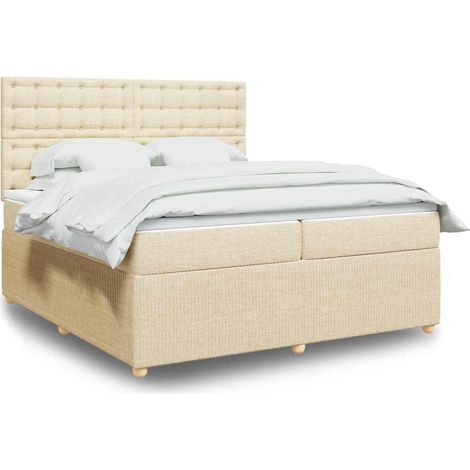 Cama box spring con colchón tela color crema 200x200 cm (1/5)