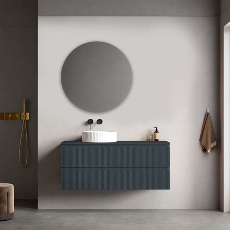 Mobile bagno sospeso cannettato reversibile 120 cm Blu Mare per Lavabo d'appoggio Specchio Tondo - Fiji Paint Top Canneté (1/4)