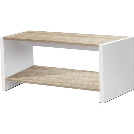 Table basse coloris Blanc / Chêne Cambrian - longueur 77 x profondeur 40 x hauteur 39 cm -PEGANE-