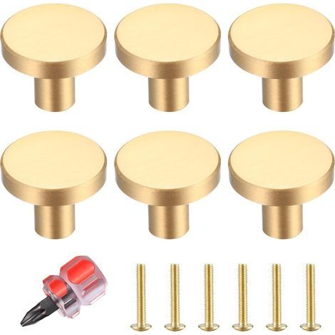 6 Pièces Boutons de Tiroir, Boutons de Meubles en Or, Boutons Armoire Ronds, Boutons de Tiroir en Laiton Doré, Poignees de Porte de Cuisine pour Décor, avec tournevis - 20 25 mm (1/5)