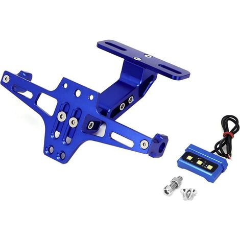 Support de Plaque Quad Support de Plaque d'immatriculation pour Moto, Support de Plaque d'immatriculation télescopique réglable en Alliage d'aluminium avec lumière LED(Bleu) (1/5)