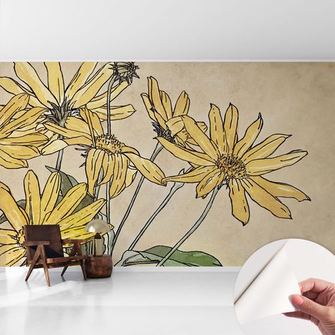 Carta da parati autoadesiva - fotomurale - decorazione parete - stile elegante - decorazione casa - Fiori ad acquerello 416x254 cm (1/5)