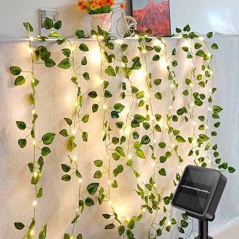 LEDANDER Guirlande lumineuse solaire d'extérieur, lierre artificiel, 10 m, 100 LED, étanche, 8 modes, décoration lumineuse, pour jardin, terrasse, balcon, fête (1/5)
