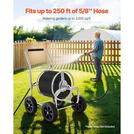 Chariot Enrouleur Tuyau Arrosage 7620 cm 12192 cm Dévidoir de Tuyau Arrosage sur 4 Roues pour Arroser le Jardin et Lavage de Voiture, avec Poignée et Panier de Rangement en Maille, Accessoires (1/5)