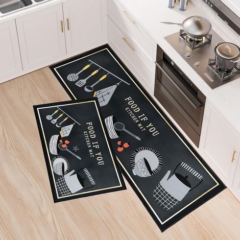 Ensemble de 2 Tapis et de Cuisine, Tapis de Sol de Cuisine antidérapant avec Support TPR, Ensemble de Tapis Absorbant l'eau (1/5)