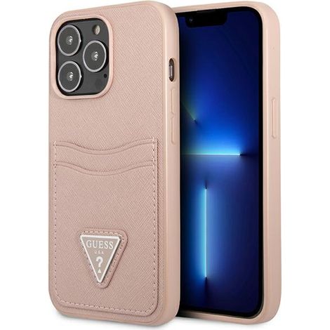 Funda rígida rosa Guess GUHCP13LPSATPP para iPhone 13 Pro / 13 de 6,1 pulgadas, con logo triangular y ranura para tarjetas. (1/5)