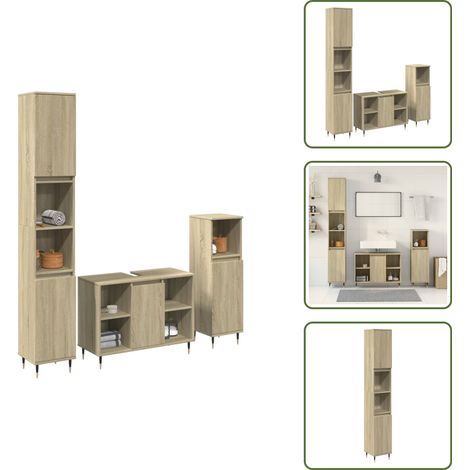 The Living Store Set Mobili da Bagno 3 pz Rovere Sonoma in Legno Multistrato - Armadietto lavello