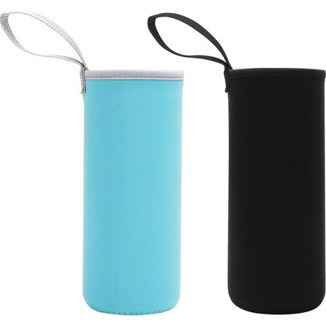 Set di 2 portabottiglie termici, borsa isolante in neoprene 6,8 x 18 cm, custodia isolante per bottiglie d'acqua da 550 ml per bevande calde o fredde (nero e blu) (1/5)