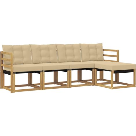Set di divani da esterno con cuscino 5 pz Salotto da Giardino Bianco e Beige (1/5)