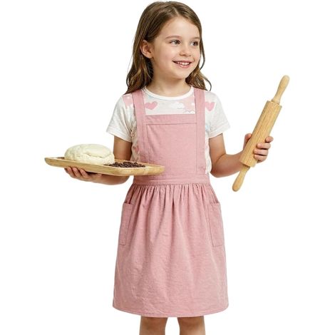 Unisexe Tablier d'enfant en Coton Tabliers de Cuisine avec des Poches Sans Manches Blouse Fille Garçon Doux Confortable Convient pour Peinture Cuisson École Manuelle Barbecue Poterie Cadeau (1/5)