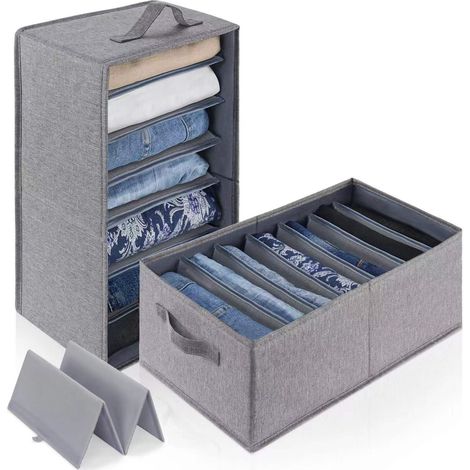 Set di 2 scatole portaoggetti - Scatola portaoggetti in tessuto per cassetti, contenitore portaoggetti e contenitore per spogliatoio, contenitore per vestiti e armadi (grigio scuro, 45x25x18 cm) (1/5)