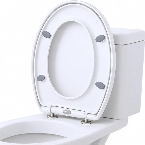 Lunettes de WC avec fermeture amortie – Ovales – Blanc – Antibactérien – Charnières réglables – Fixations incluses – 45 x 37 x 5,5 cm (1/5)