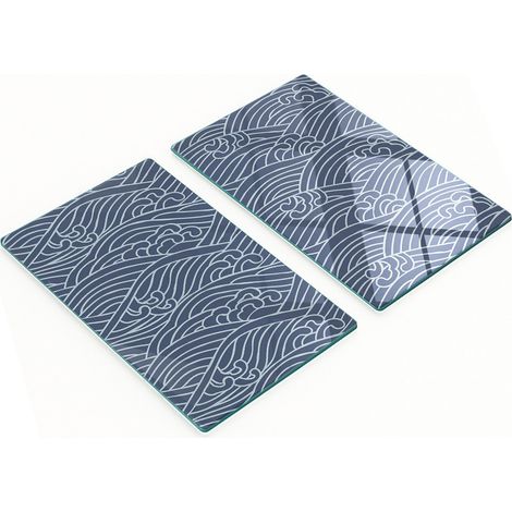 Juego de tablas de cocina de vidrio templado con estampado de olas, 2 x 30 x 52 cm.