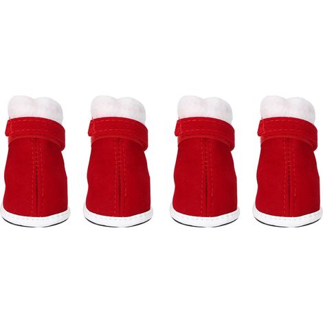 4 pièces chaussures chaudes de noël en coton pour animaux de compagnie antidérapantes avec boucle à crochet pour bottes de neige pour chien chat (4) (1/5)