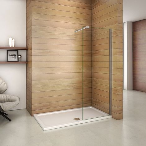 Paroi de douche 60x200cm paroi de douche à l'italienne AICA verre anticalcaire avec barre de fixation extensible cylindrique (1/5)